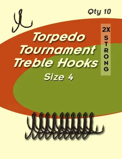 Torpedo Tournament Treble Hooks - Size 4 10PK – Fishing Addiction Gear